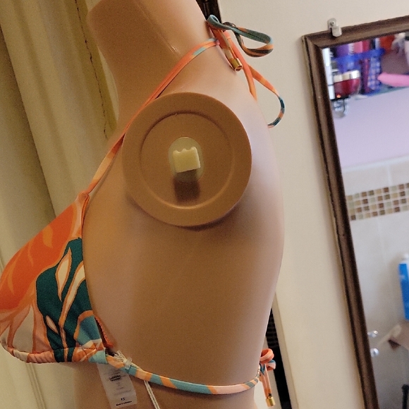 Vitamin A Sustainable Swimwear Orange and Blue Halter Bikini Top Size XS - Picture 9 of 16